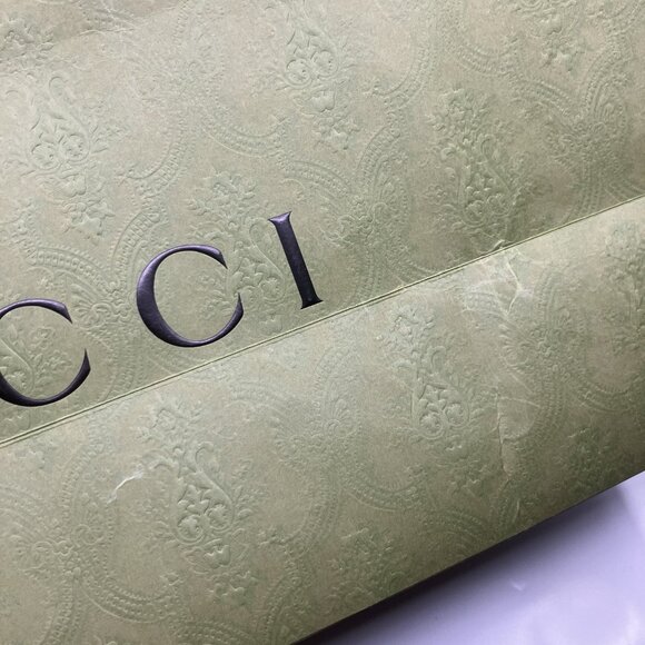 Gucci Green Paper Shopping Bag L With Handles 18.75 x 14 x 6.5 Damask - Picture 6 of 13